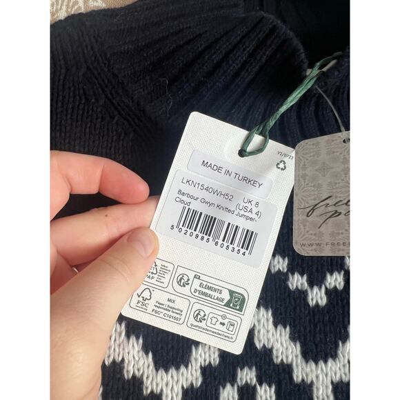 NWT Barbour Gwyn Fair Isle Cotton & Wool Blend Sweater in Cloud - Picture 7 of 9